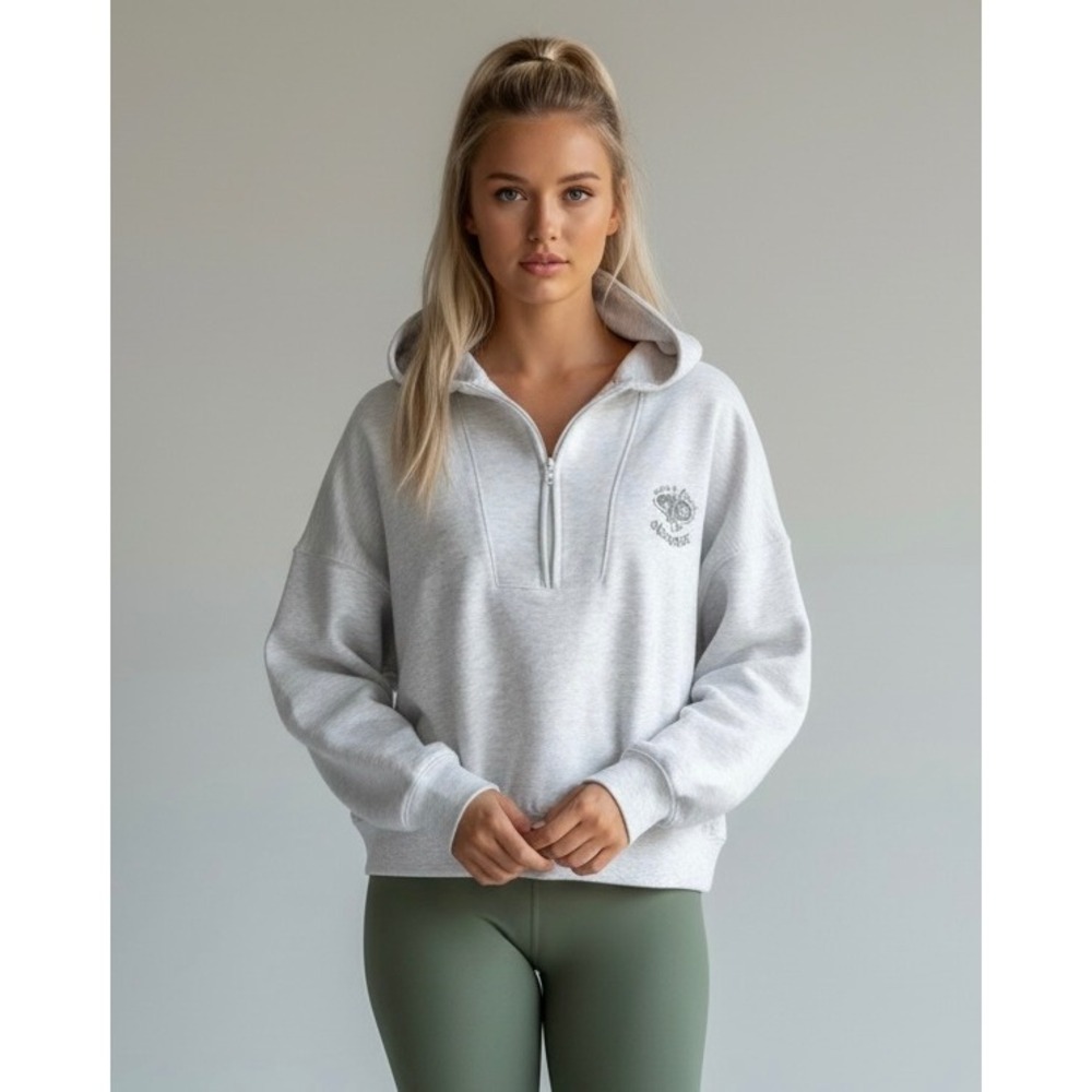 Bluenotes Grey Après Ski Graphic Quarter Zip Hoodie Size Large Athleisure